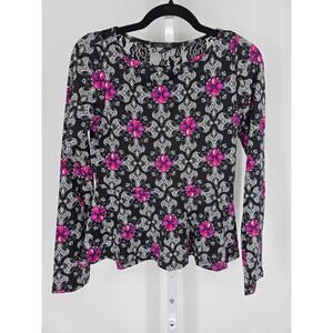 Vtg Y2K Must Have Womens Sz M Long Sleeve Peplum Blouse Floral Lace Back